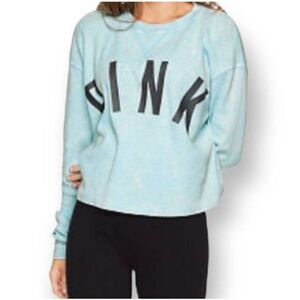 PINK VICTORIA'S SECRET BLUE CROPPED PULLOVER SZ.XS EUC.